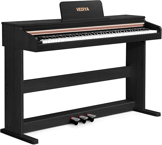 88 Key Semi-Weighted Keyboard Piano - Full Size Upright Digital Piano Keyboard for Beginners - Electric Piano with Triple Pedal Supports USB-MIDI (Black)