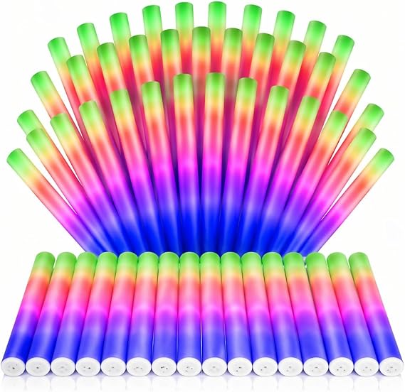 The Glowhouse Foam Glow Sticks Giant LED 18 Inch Multicolour – Bright Flashing Light Up Batons with 3 Modes – Party, Festival, Wedding, Birthday & Concert Bulk Pack UK (10 Pack)