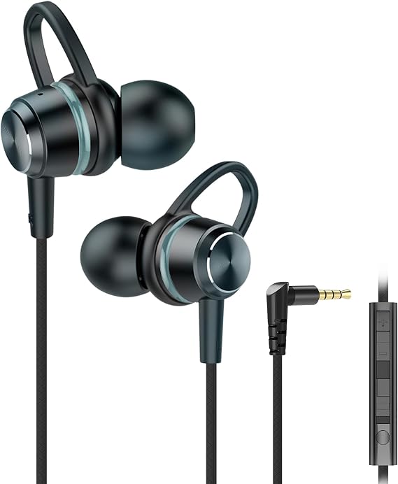 HiFi Wired Earbuds, Gaming Earbuds, PRO Gaming Ear Buds Wired, in-Ear Monitor Buds, Low-Profile 90 Plug, 3.5mm Plug, Built-in Microphone, Multi-Function Button, PC, Mobile(Black)