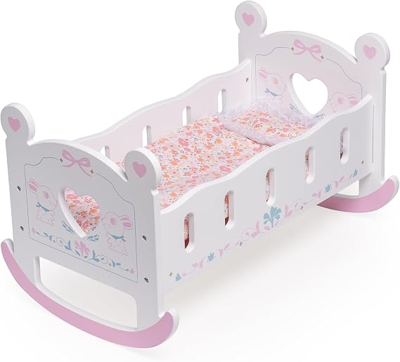 ROBUD Wooden Baby Doll Crib, Baby Doll Bed Toys | for Dolls Up to 18 Inch, Doll Accessories - with Mattress, Pillow, Quilt, Gift for Boys & Girls, Ages 3+