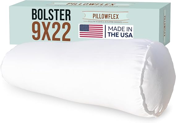 Pillowflex Bolster Pillow (9x22) - Round Roll Pillow Bolster Insert, Plush Polyester-Filled Insert for Decorative Shams, Odorless, Lint and Dust-Free Polyester Filling, No Lumps - (White)