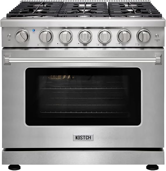 KOSTCH 36 inch Professional Freestanding Pro-Style Liquid Propane Gas Range with 6 Burners, 6.0 cu.ft. Oven Capacity, in Stainless Steel - KOS-36RG03MLP (Stainless Steel)