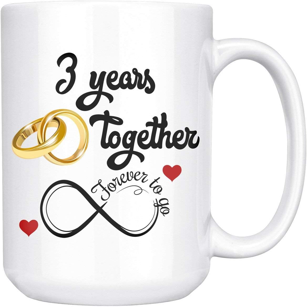Third Wedding Anniversary For Him And Her, 3rd Anniversary Mug For Husband & Wife, 3 Years Together, Married 3 Years, 3 Years With Her (15 oz)