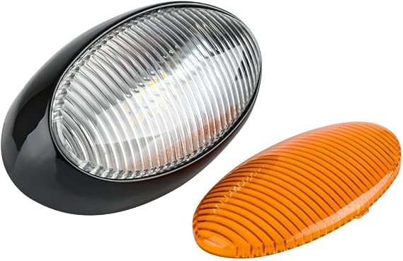 Lumitronics RV 12V LED Oval Porch Light, Clear and Amber Lenses (Black) | 12V LED exterior porch and utility light for RVs. Clear and amber lenses. Weather-resistant. Easy 12V install.