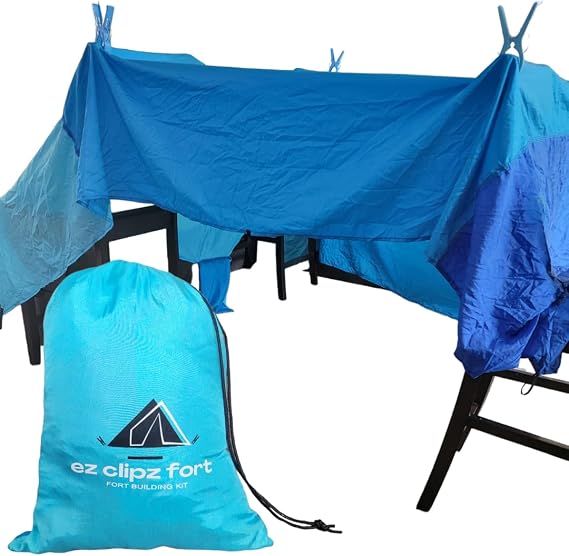 Pickle & Olive ez clipz- Fort Building Kit- Large Lightweight Blanket and Clips to Attach to Furniture-Best Gift for Kids/Children (Blue)