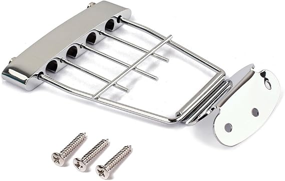 ULTNICE 4 String Guitar Tailpiece Bridge Adjustable Plated Tailpiece with Screws 5.35 X 3.22 X 0.43 in Replacement Part for Guitar