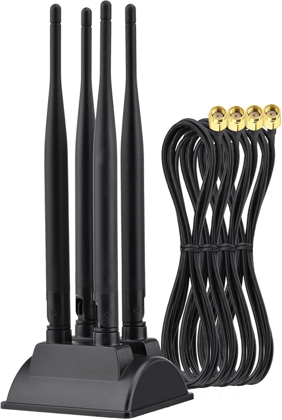 Eightwood 2.4GHz 5GHz Dual Band WiFi Antenna with 4 RP-SMA Male Connector | Magnetic Base, 6.5ft Cable, for PC Desktop Motherboard, PCIe Bluetooth Card, Wireless Router
