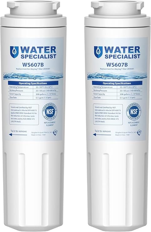 Waterspecialist UKF8001 Refrigerator Water Filter, 2 Pack | Replacement for EveryDrop Filter 4, Whirlpool EDR4RXD1, 4396395, 46-9006, WRX735SDBM00, MFI2570FEZ, MSD2651HEB, KRFC300ESS01
