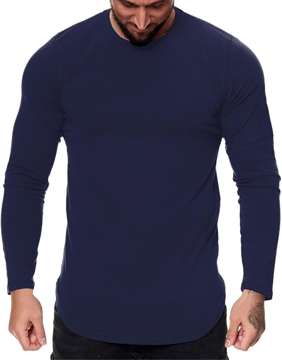 Shirts for Men Long Sleeve Shirts Crewneck Athletic Shirt Fashion Breathable Tees Casual Solid Tee Soft Thin Shirt