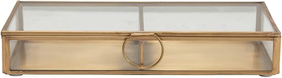 Creative Co-Op Brass and Glass Display Box with Two Compartments, Clear