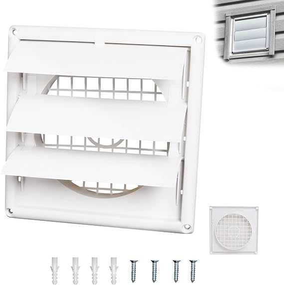 6-Inch Dryer Vent Cover, Outdoor Dryer Louvered Hood88" Exterior Wall Vent ONLY for 6" Round Exhaust Pipes