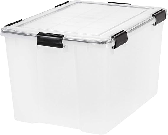 IRIS USA 74 Quart WEATHERPRO Plastic Storage Box with Durable Lid and Seal and Secure Latching Buckles, Clear with Black Buckles, 1 Pack