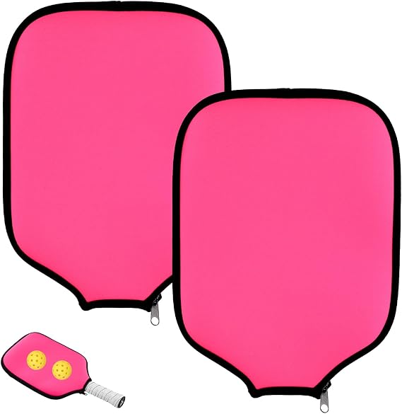 PEUTIER 2pcs Pink Pickleball Racket Cover, 8.6 x 12.2 Inch Neoprene Racquet Sleeve