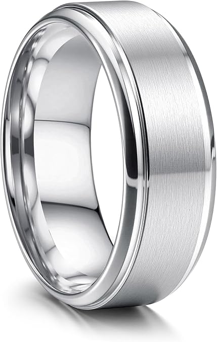 Jstyle Stainless Steel Wedding Rings for Men Women 8MM Mens Wedding Band Silver/Black/Gold Engagement Mens Rings, Matte Surface Polished Edge Men Ring Jewelry Comfort Fit 6-14