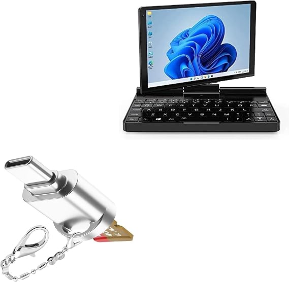 BoxWave Adapter Compatible with GPD Pocket 3 - Micro SD Card miniReader, USB Type-C OTG Reader USB3.0 Adapter Keychain - Metallic Silver