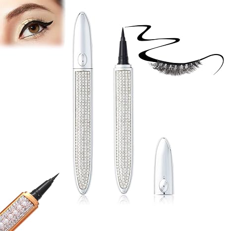 2023 New Self-Adhesive Eyeliner Eyelash Glue Pencil,Magic Self-Adhesive Long-Lasting Eyelash Glue Pen,Waterproof Eyeliner Pencil for Waterline, Liquid Eyeliner Pen, Eyeliner Pen (Silver)