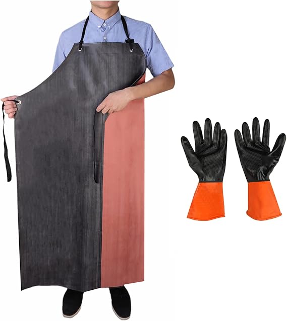 TonLing Rubber Apron Waterproof with Dishwashing Gloves, Chemical Resistant