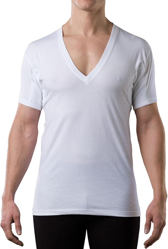 Men's Cotton Sweatproof Undershirt, Odor & Sweat Blocking, Deep V-Neck | For heavy sweat protection; blocks sweat marks, yellow stains, and odor