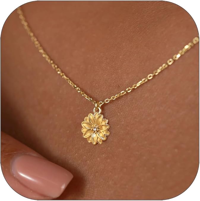 Dainty Flower Necklace for Women Birthflower Birthstone 14K Gold Plated necklaces Trendy Zircon Birthday for Women Jewelry