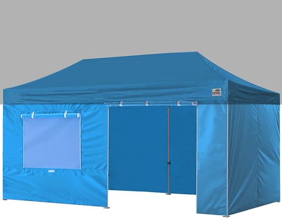 Eurmax USA Full Zippered Walls for 10 x 20 Easy Pop Up Canopy Tent,Enclosure Sidewall Kit with Roller Up Mesh Window and Door 4 Walls ONLY,NOT Including Frame and Top(Sky Blue)