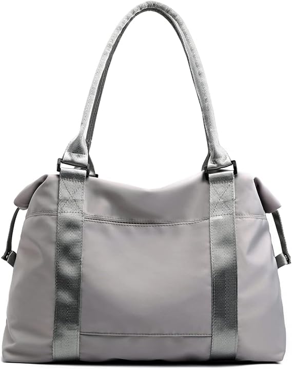 Women's Grey Duffel Bag, Large Carry-On, Gym Tote, Shoulder Bag