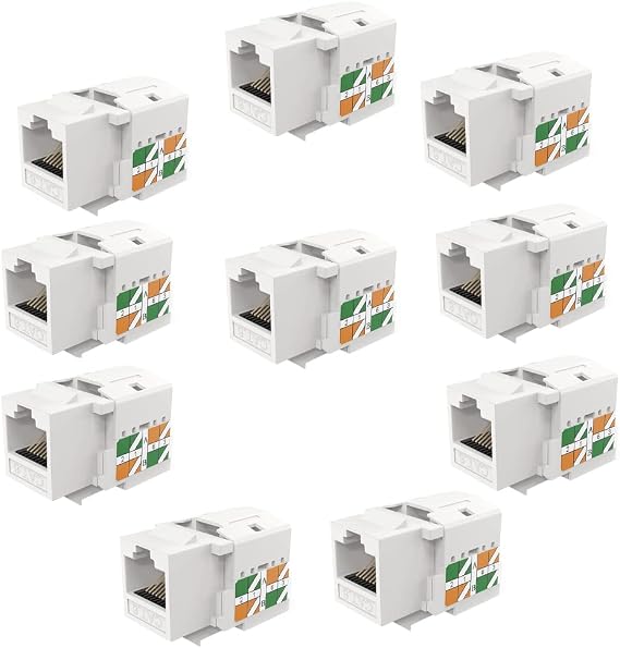 10-Pack Cat6 RJ45 Keytone Jack (Cat 6 / Cat6 Keystone Jack) in White with Keytone Punch-Down Stand