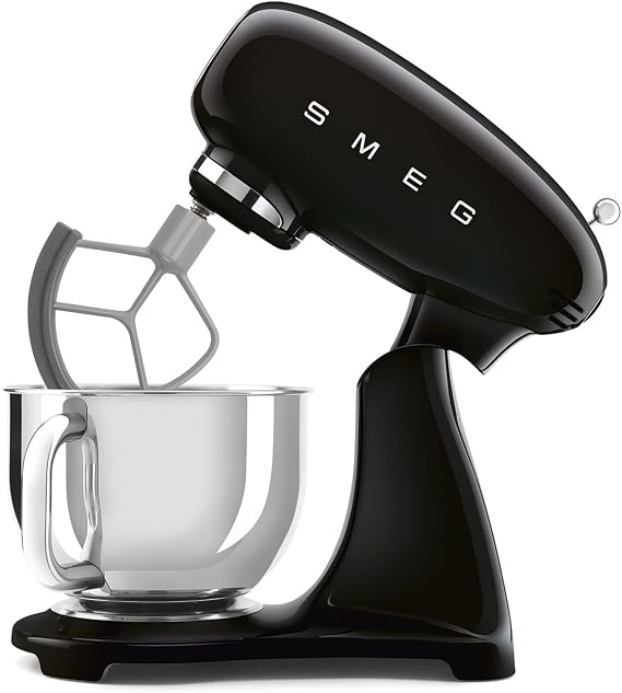 SMEG SMF05 Forte 5-Qt Stand Mixer with 750W Motor, Smooth Start & SteadyMix, Flex Edge Beater, 10 Speeds, Stainless Steel Bowl Retro 50s Style Planetary Mixer for Dough, Baking & Desserts-Black
