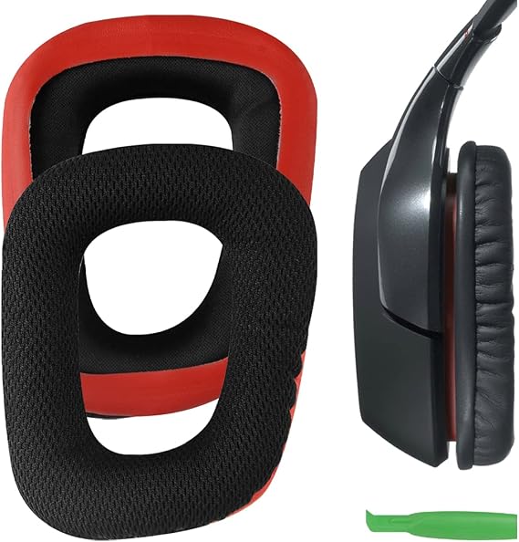Geekria Comfort Replacement Ear Pads for Logitech G35, G430, G432, G332, G930, F450 Headphones Ear Cushions, Repair Parts with Video Guide (Black Red)