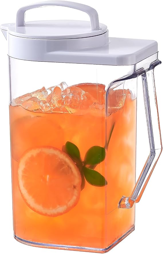 1.4 Liter 50oz Plastic Pitcher with Lid, Fridge Water Carafe Jug with Handle for Hot/Cold Beverages - Water, Cold Brew, Iced Tea & Juice, Clear