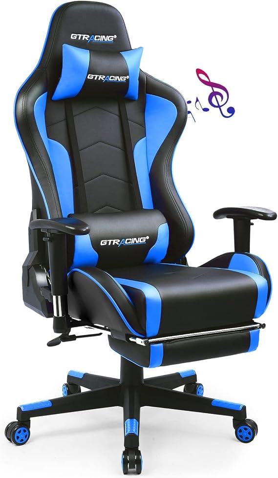GTPLAYER Gaming Chair with Footrest Speakers Video Game Chair Bluetooth Music Heavy Duty Ergonomic Computer Office Desk Chair