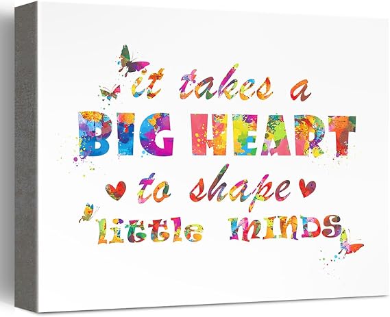 Inspirational Wall Art for Kids Room Decor,It Takes a Big Heart to Shake Little Minds Canvas Poster Print for Classroom Nursery Kid Room Decor W696