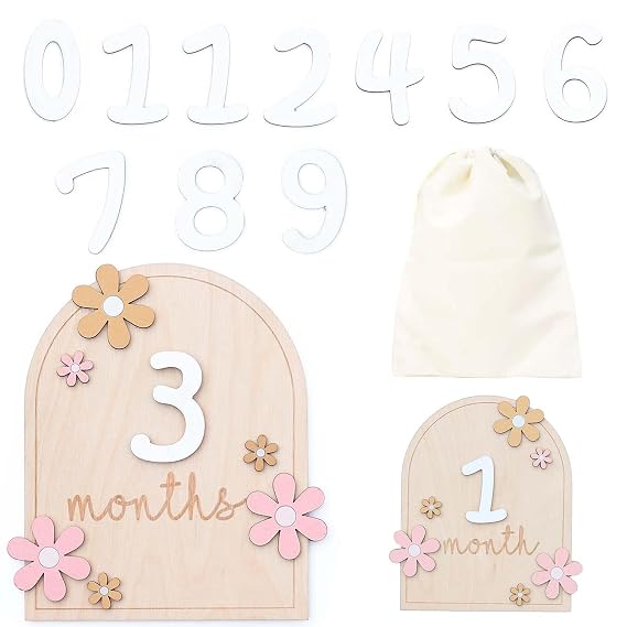 Baby Monthly Milestone Cards, Monthly Baby Milestone Signs, Monthly Milestone Signs for 1-12 Month Baby, Newborn Gift for Girl and Boy (Flower)