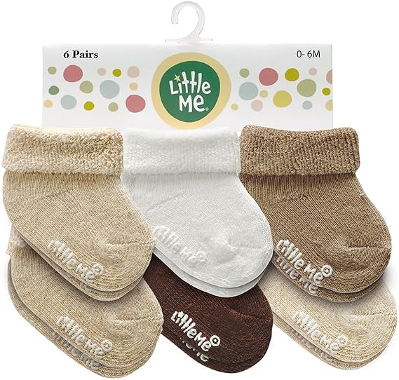Little Me Baby Socks 6-Pack Terry Turn Cuff Socks for Newborns, Infants & Babies, 06 Months