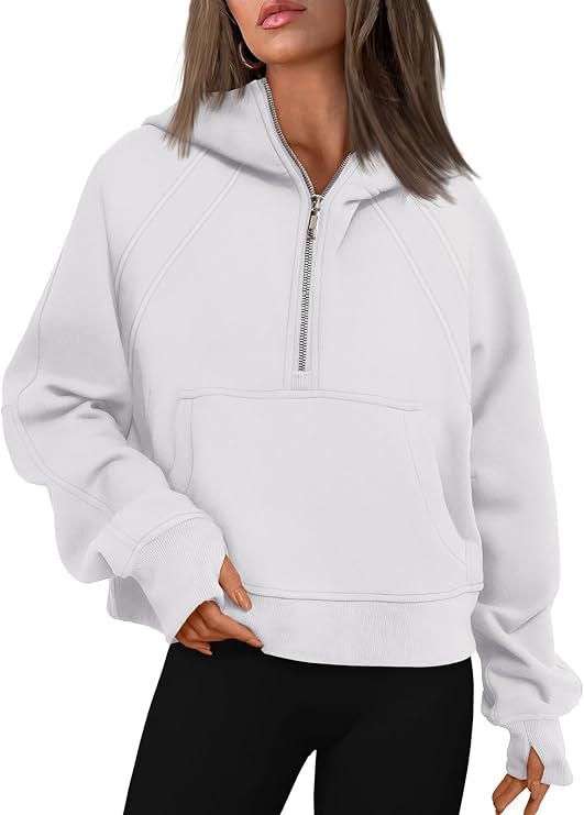 WYNNQUE Womens Hoodies Oversized Sweatshirts Half Quarter Zip Pullover Cropped Long Sleeve Fall Outfits Fashion Clothes
