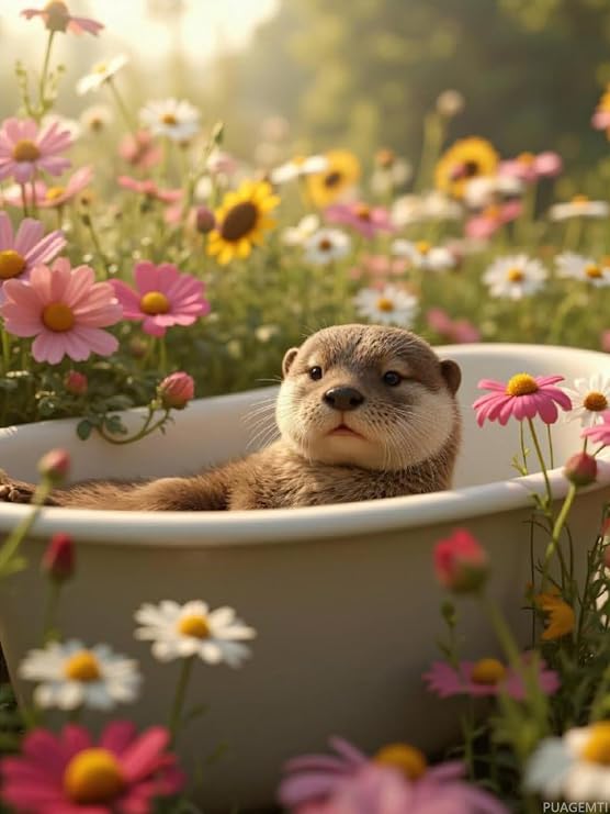 PUAGEMTI Diamond Art Kits for Adults Otter Bathing in Daisy Field DIY Frameless Diamond Painting Art and Crafts, Art Painting Kits with Diamond Home Wall Decor 12x16 Inch
