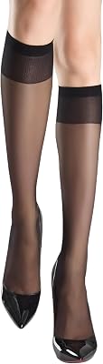 leg elegant Sheer Knee High Stockings for Women, 6 Pairs Knee High Reinforced Toe Nylons Pantyhose for Women