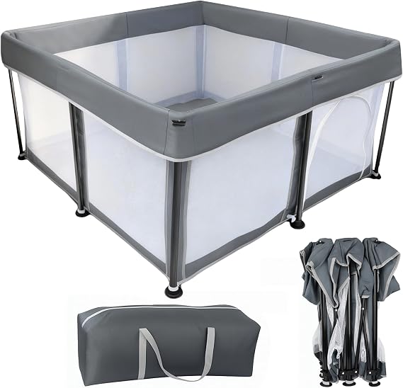 Baby Playpen Foldable with Mat 125x125cm Portable, Safe, and Spacious Collapsible Play Pen for Baby and Toddlers, Safe & Durable for Indoor and Outdoor Use(Dark Grey)