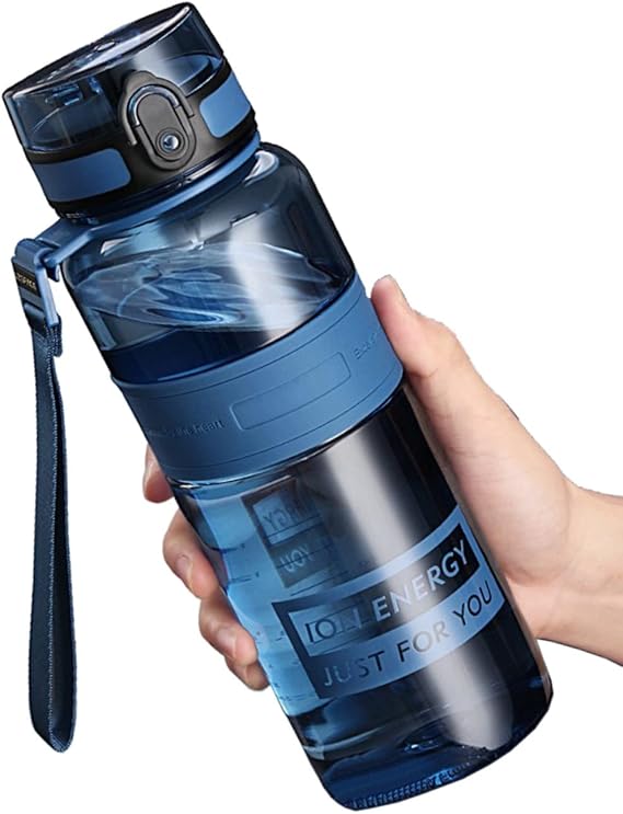 Water bottles, water bottle with straw hole, insulated water bottle, Leak Proof Fall Resistance High Temperature Tritan Plastic Reusable Water Bottles for Travel Hiking Gym Running (Blue, 16oz)