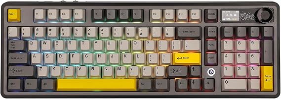 Coverzone Ajazz AK980 Ekranlı Mekanik Klavye RGB, Tam Boy Hot-Swap 3 Modlu 8000 Mah Batarya Oyun Klavyesi, Bluetooth /2.4g Kablosuz/Type-C Kablolu Siyah/Gift Switch
