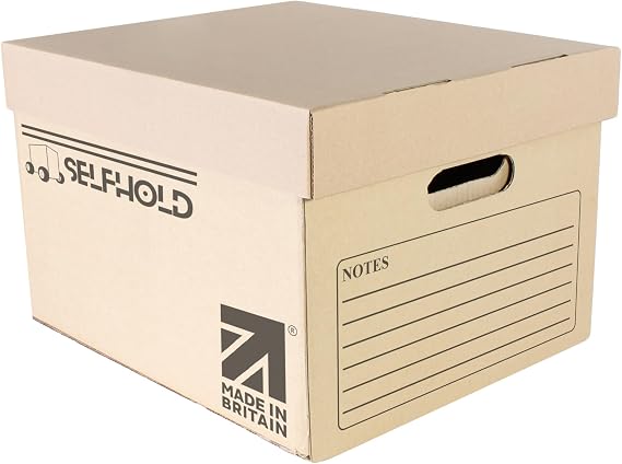 Archive Boxes With Lid, Pack of 5 and 10 (39.4cm x 31.0cm x 24.3cm each) - Single Wall Boxes for Moving House with Handles, Good for Home Storage, Office & Moving House (10)