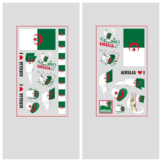 20 Sheets World Cup Temporary Tattoos,Waterproof Soccer Flag Transfer Stickers for Fans,International Sports Event Party Decorations & Team Spirit Supplies,Algeria