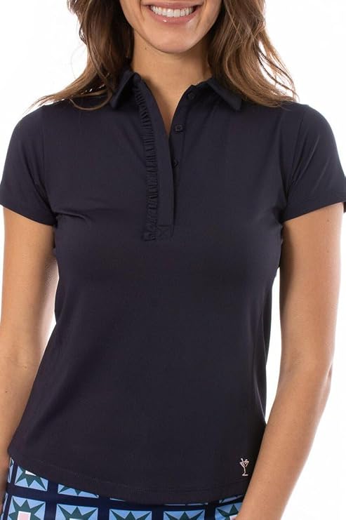 GOLFTINI Short Sleeve Ruffle Polo Lightweight Stretch Golf & Tennis Shirt with UPF 30+, Moisture-Wicking