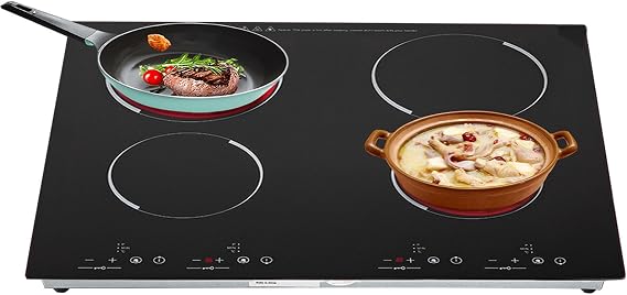 4 Burner Electric Cooktop, 24 Inch Induction Cooktop Countertop & Built-in, Electric Stove with 9 Power Levels Sensor Touch Control Safety Lock & Timer 3000W, Hard Wired,No Plug 110v