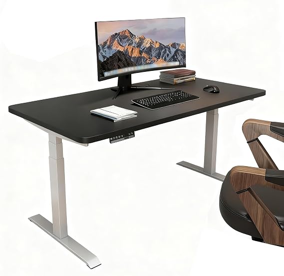 Electric Desk Adjustable Height, Standing Desk, Rising Table, 140cm X 70cm(White Support - Black)
