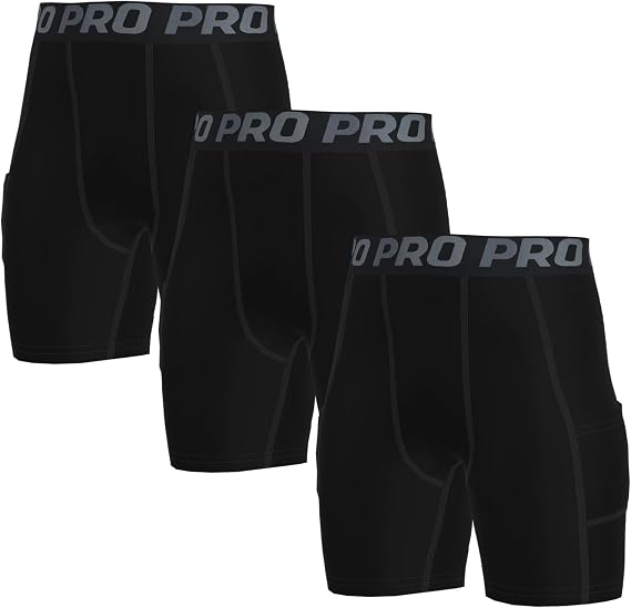 LANBAOSI Youth Boys' Compression Shorts Cool Dry Baselayer Sports Tights Athletic Spandex Legging with Pocket