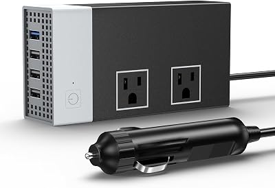 200W Car Power Inverter, DC 12V to 110V AC Car Plug Adapter Outlet with USB-Fast Charger25W、 10W USB-A and Dual AC Outlet, 4 USB Ports, Car Charger for Laptop、Phone, etc