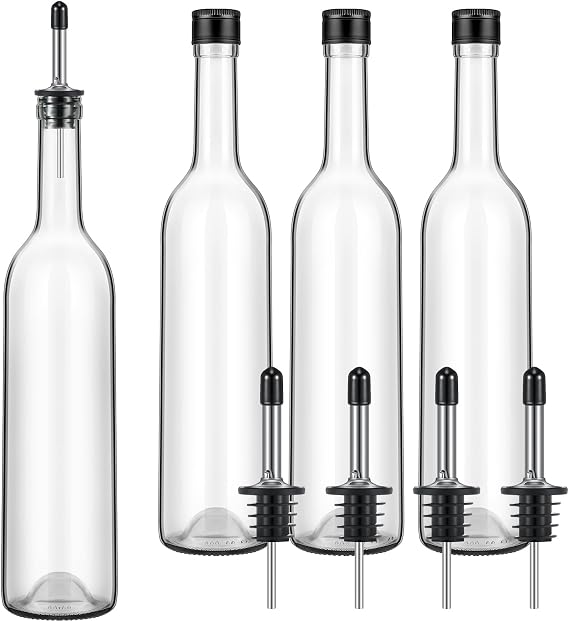 Maxdot 4 Pcs Syrup Bottle Long Neck Glass with Pour Spout, Liquor Syrup