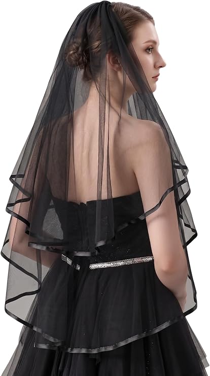 EllieWely 2 Tiers Ribbon Edge Fingertip Wedding Bridal Veil F50
