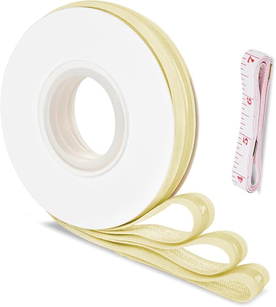 Silicone Gripper Tape for Clothing, Non-Slip Stretchy Silicone Backed Elastic Band 5/8inch Wide Silicone Gripper Tape for Clothing, for DIY Wig Accessory & Hairbow (Beige)