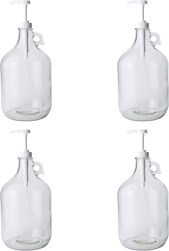 Glass Laundry Detergent Dispenser 4-Pack with Pumps | 1 Gallon Glass Jug